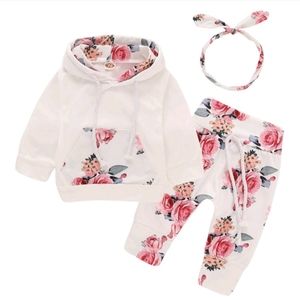 Girls 3pc Flower print and pant set with headband